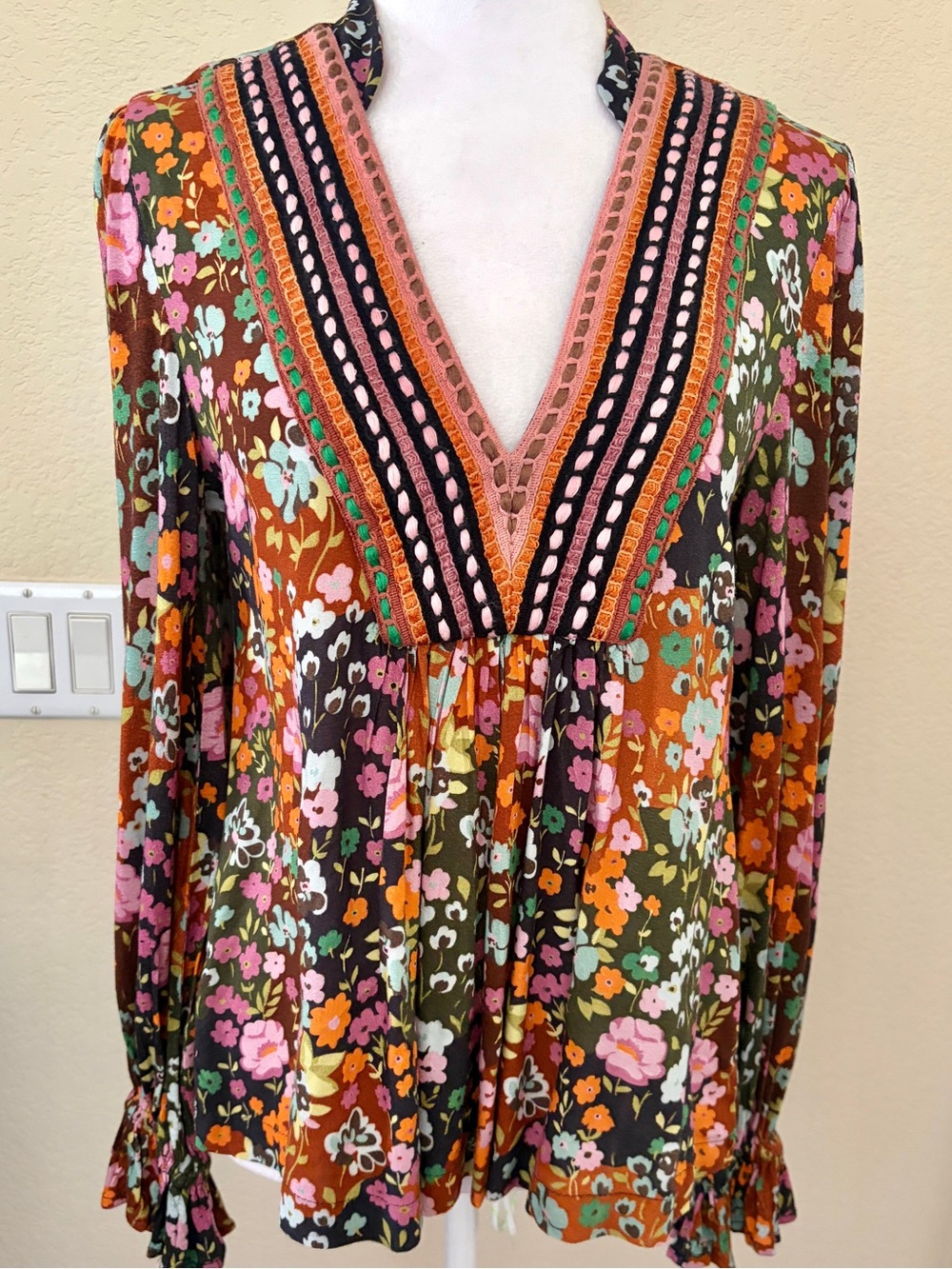 Blank London  Floral V-Neck Women’s Top with All Over Embroidery